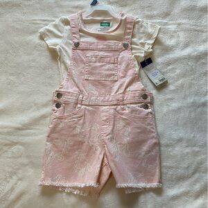 NWT 365Kids Pink Floral Denim Overalls